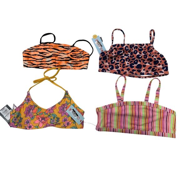 4 New Art Class Cat & Jack Girls Large Floral Stripe Bikini Swim Suit Tops ONLY
